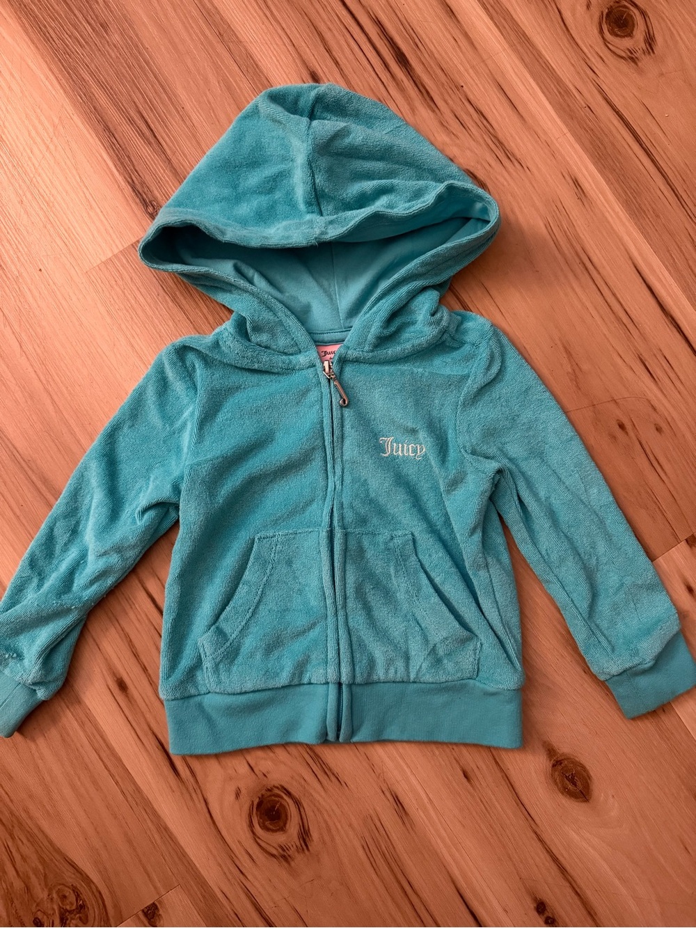 Juicy Couture Baby 18M Aqua Terry Cloth Rhinestone Bling Zip Hoodie Y2K